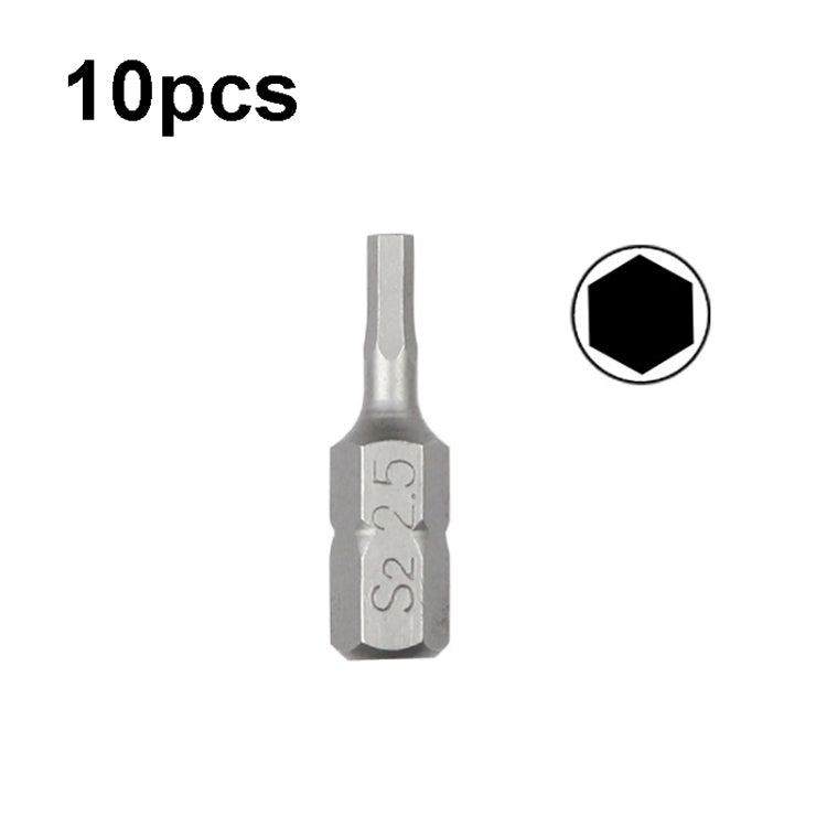 10pcs Electric Screwdriver Short Batch Head Strong Magnetic Driver Head, Series: Hexagon S2.5
