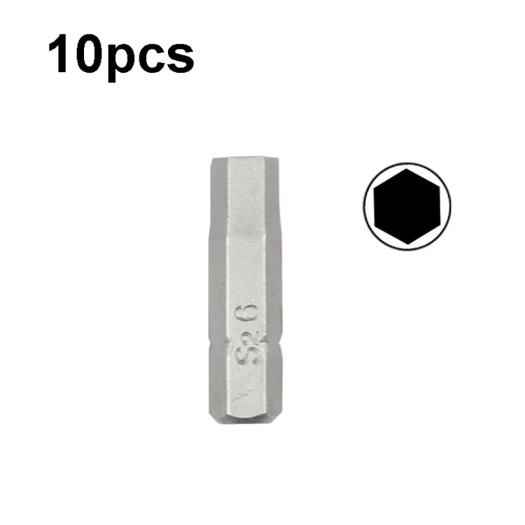 10pcs Electric Screwdriver Short Batch Head Strong Magnetic Driver Head, Series: Hexagon S6