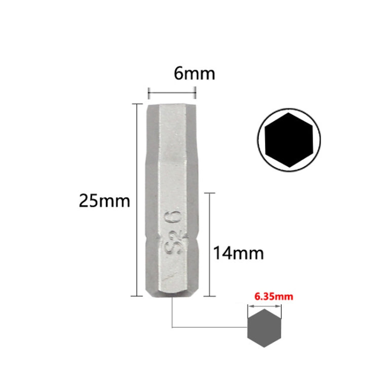 10pcs Electric Screwdriver Short Batch Head Strong Magnetic Driver Head, Series: Hexagon S6