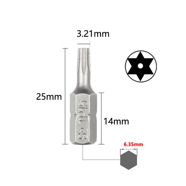 10pcs Electric Screwdriver Short Batch Head Strong Magnetic Driver Head, Series: With Hole Torx TP15