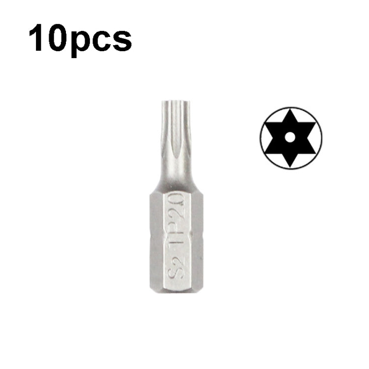 10pcs Electric Screwdriver Short Batch Head Strong Magnetic Driver Head, Series: With Hole Torx TP20