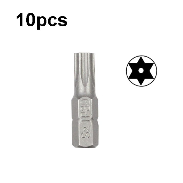 10pcs Electric Screwdriver Short Batch Head Strong Magnetic Driver Head, Series: With Hole Torx TP30
