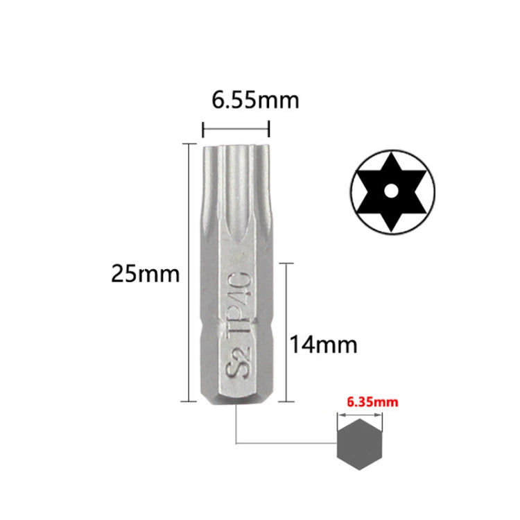 10pcs Electric Screwdriver Short Batch Head Strong Magnetic Driver Head, Series: With Hole Torx TP40