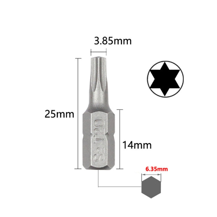 10pcs Electric Screwdriver Short Batch Head Strong Magnetic Driver Head, Series: Without Hole Torx T20