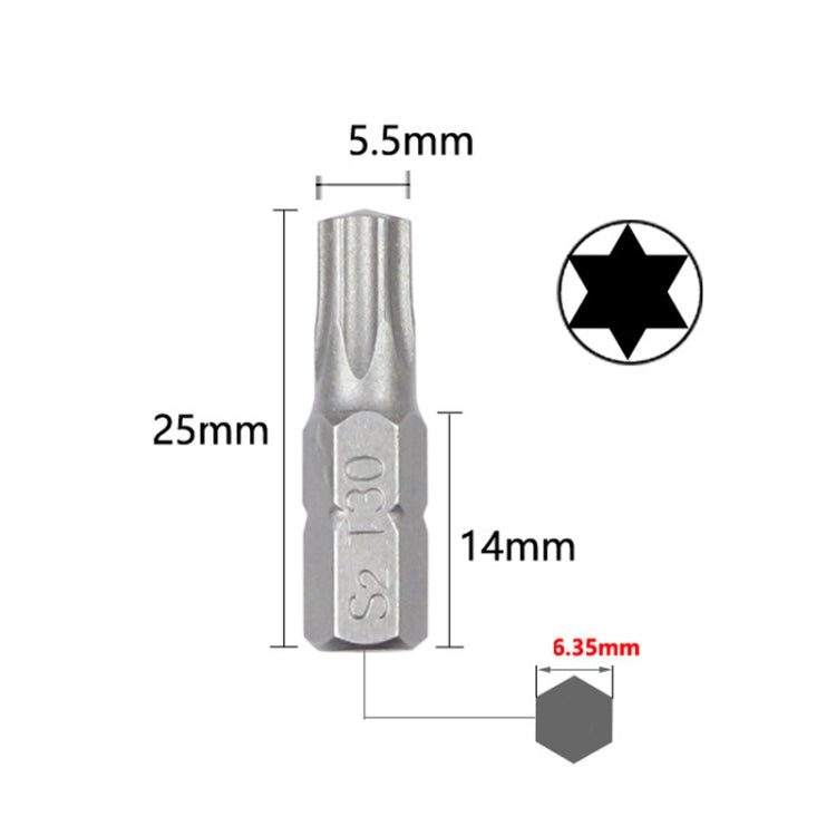 10pcs Electric Screwdriver Short Batch Head Strong Magnetic Driver Head, Series: Without Hole Torx T30