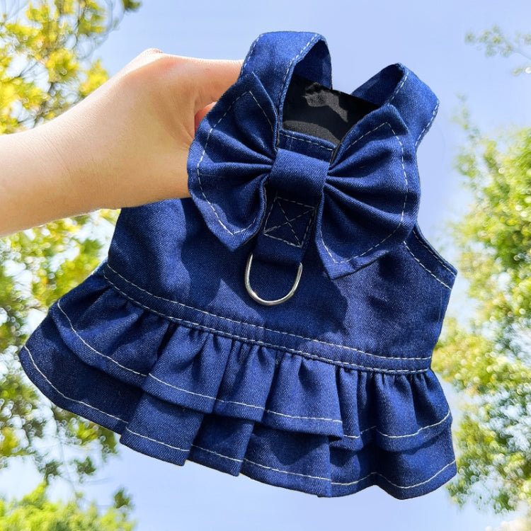 Pet Cat Denim Skirt Chest Back Leash for Dog Walking, Size: