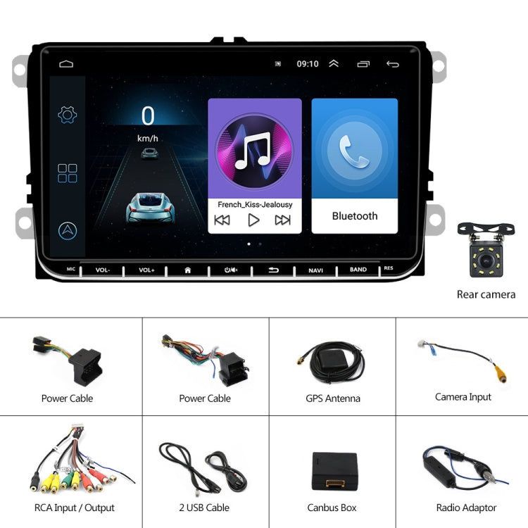 A2743 For Volkswagen 1+16G 9-inch Central Control Large Screen With Carplay Car Android10.0 Navigator Player, Style: Standard+8Lights Camera