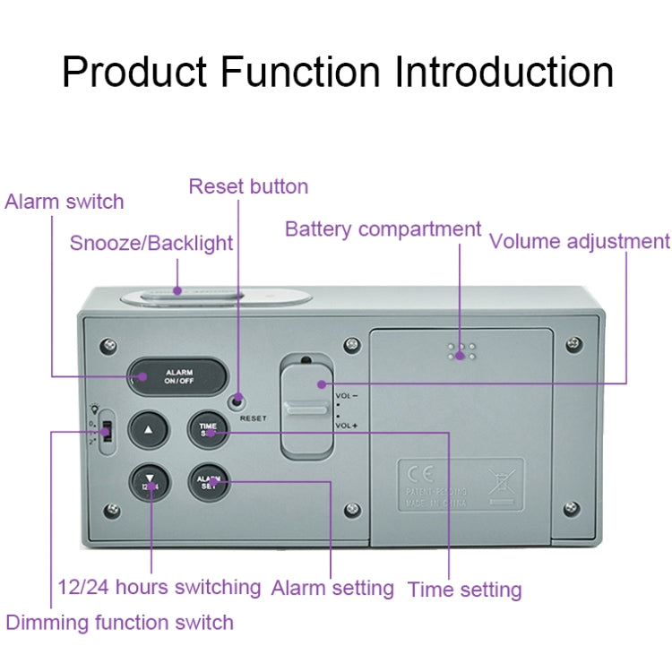 8890H Multifunctional Photosensitive Bedside Small Alarm Clock LCD Screen Digital Clock