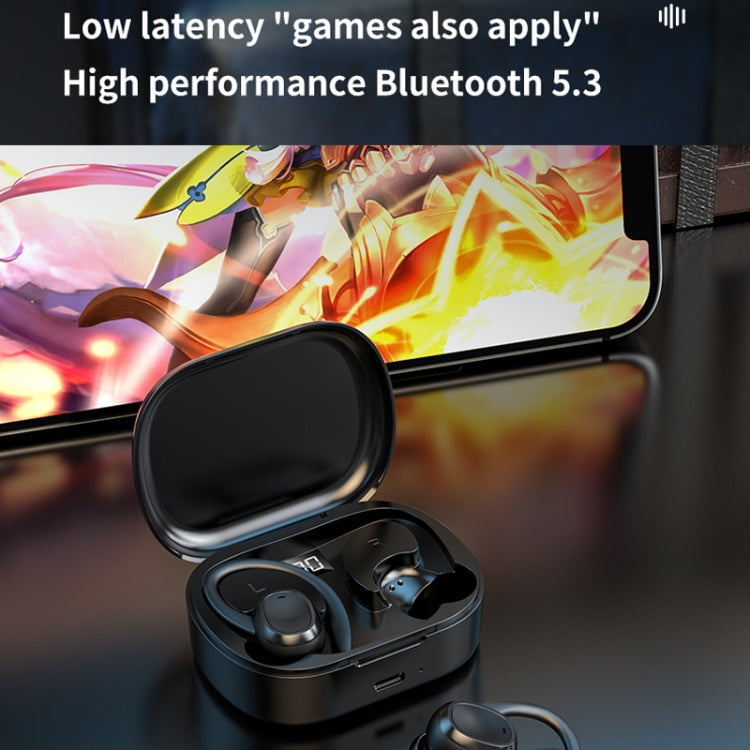 S260 Hanging Ear With Charging Bin Digital Display Stereo Bluetooth Earphones(Black)