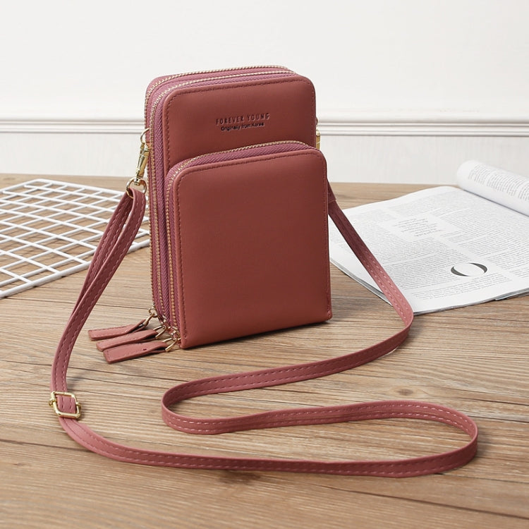 Women Bag Three-Layer Zipper Bag Mirror Touch Screen Large Capacity Crossbody Bag