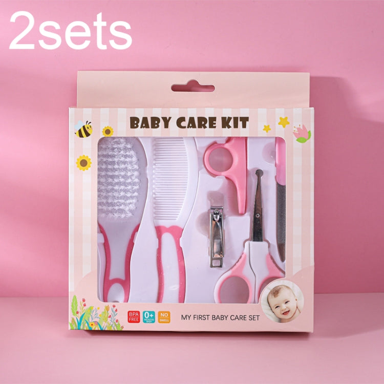 2sets 6 in 1 Baby Care Cleaning Kit Nail Scissors Combination Set, Color: Two-color Pink