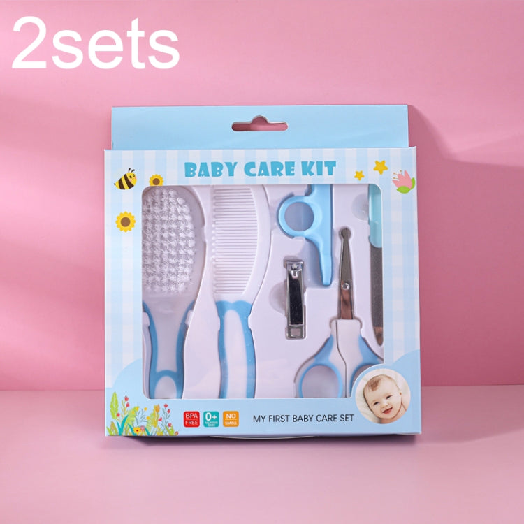 2sets 6 in 1 Baby Care Cleaning Kit Nail Scissors Combination Set, Color: Two-color Blue