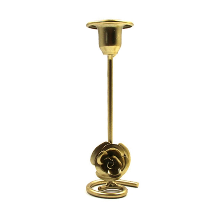 DH2304-01 2pcs Rose Carved Metal Candle Holder Bar Decoration Candlelight Dinner Candlesticks, Size: Medium Gold