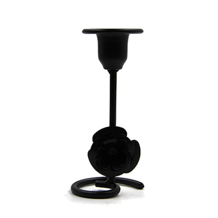 DH2304-01 2pcs Rose Carved Metal Candle Holder Bar Decoration Candlelight Dinner Candlesticks, Size: Short Black