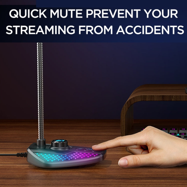 USB Gaming Microphone Built In Sound Card 5 Voice Changing Modes with RGB Lighting
