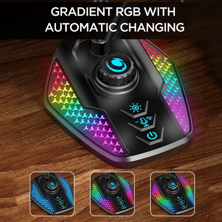 USB Gaming Microphone Built In Sound Card 5 Voice Changing Modes with RGB Lighting