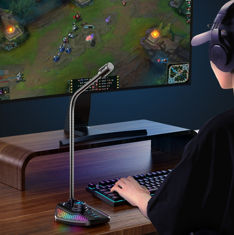 USB Gaming Microphone Built In Sound Card 5 Voice Changing Modes with RGB Lighting