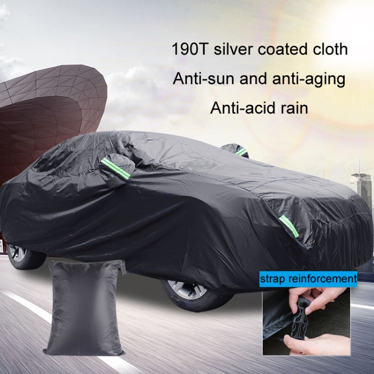190T Silver Coated Cloth Car Rain Sun Protection Car Cover with Reflective Strip, Size: