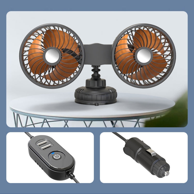 F6026 Large Suction Cup Vehicle-Mounted Double-Head Fan, Model: