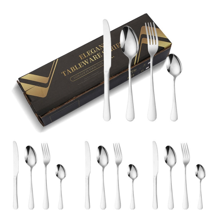 16pcs/set Carton Boxed Gold-Plated Stainless Steel Knife and Fork Set Western Cutlery, Color: