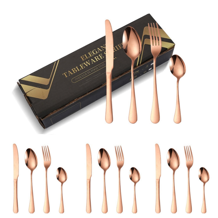 16pcs/set Carton Boxed Gold-Plated Stainless Steel Knife and Fork Set Western Cutlery, Color: