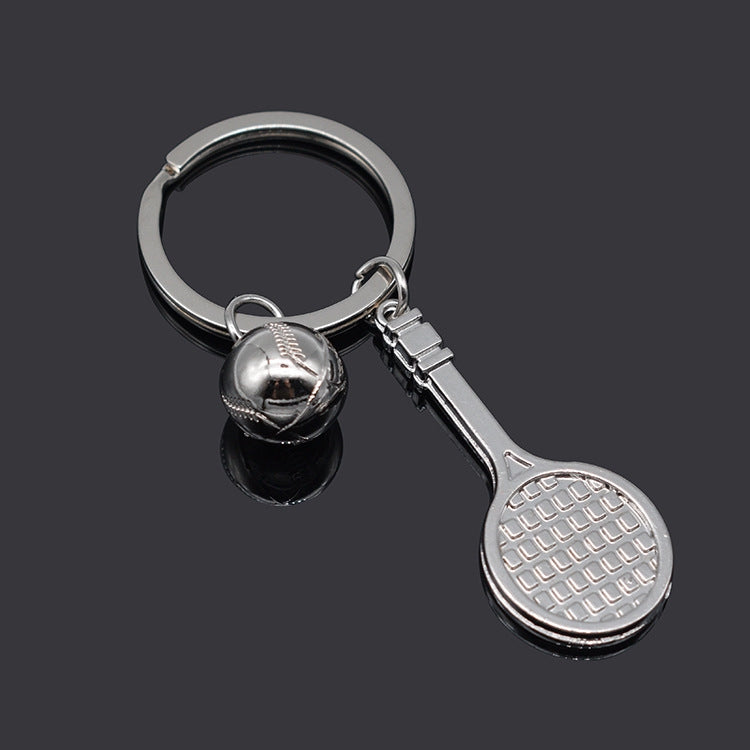 2pcs Simulation Tennis Racket Metal Key Chain Small Gift(BY-297)
