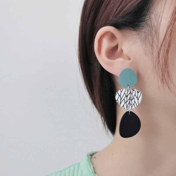 2pairs Contrasting Color Acrylic Geometric Round Stitching Long Ladies Earrings(Colorful)