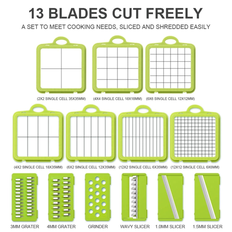 22 in 1 Multifunctional Food Chopper Grater Onion Dicer Veggie Cutter with 13 Stainless Steel Blades(Grey)