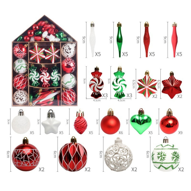 73pcs/Set Christmas Tree Decoration Pendant Painted Christmas Ball, Color: