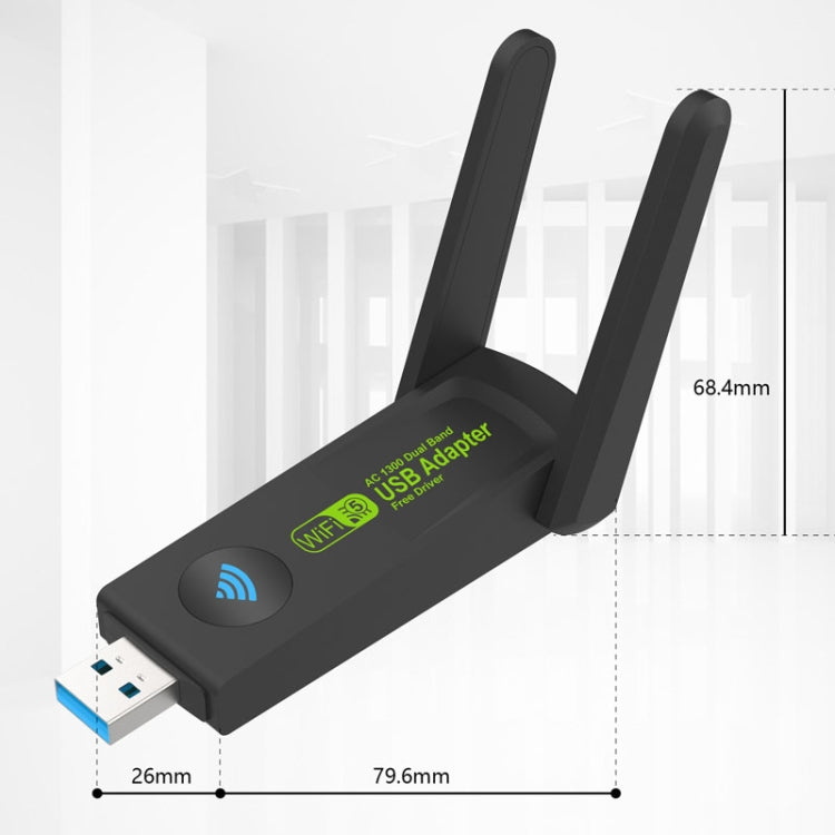 1300Mbps Wireless Network Card Gigabit Dual Band 5G Driverless Computer USB Network Card, Scope: