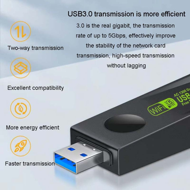 1300Mbps Wireless Network Card Gigabit Dual Band 5G Driverless Computer USB Network Card, Scope: