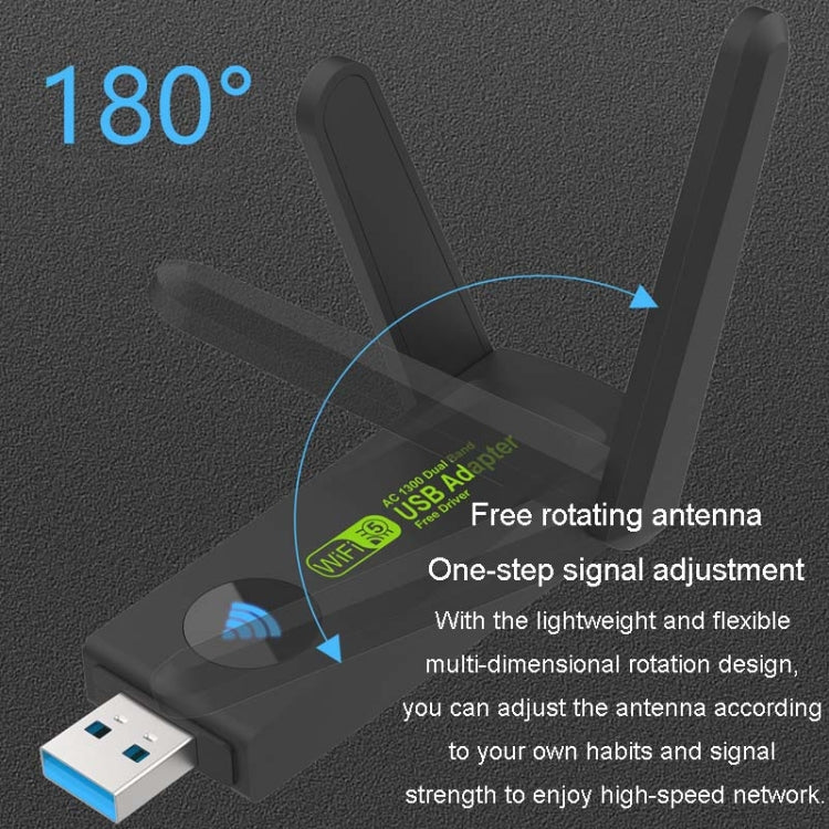 1300Mbps Wireless Network Card Gigabit Dual Band 5G Driverless Computer USB Network Card, Scope: