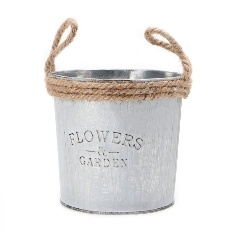 Rustic Vintage Iron Flower Bucket Flowerware Creative Home Desktop Flower Decoration, Size:Large hemp rope