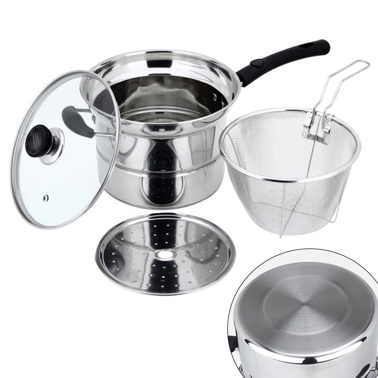 Stainless Steel 22CM Multi-function Deep-fried Cooking Pot Kitchenware Set, Style:Single Bottom