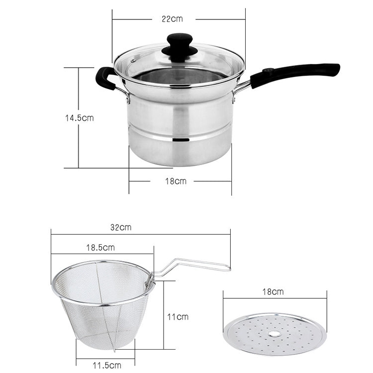 Stainless Steel 22CM Multi-function Deep-fried Cooking Pot Kitchenware Set, Style:Single Bottom