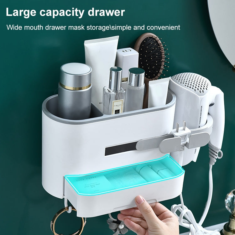 Multi-functional Bathroom Wall-mounted Punch-free Blower Rack(Dark Gray)