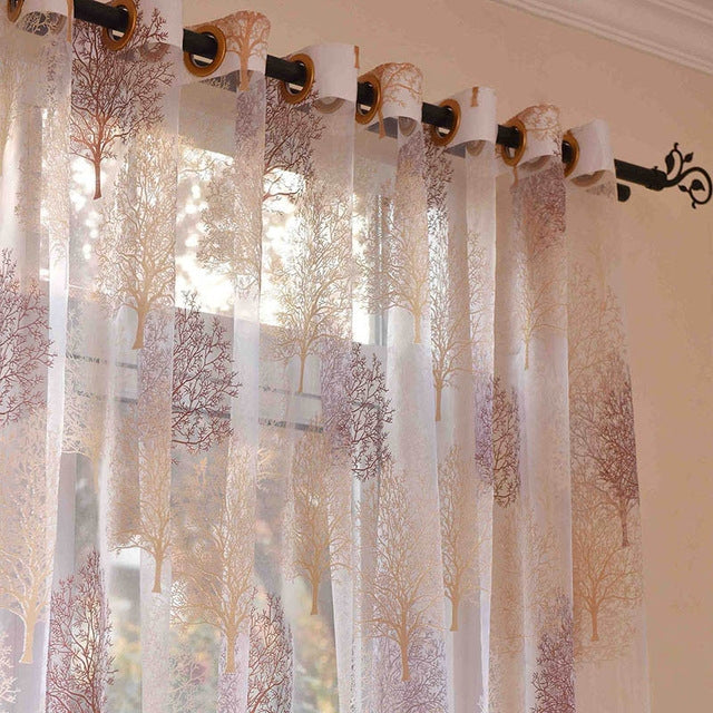 Sheer Tulle Curtains For Living Room Kitchen Blinds Drapes, Size:100x200cm Punched(Brown)