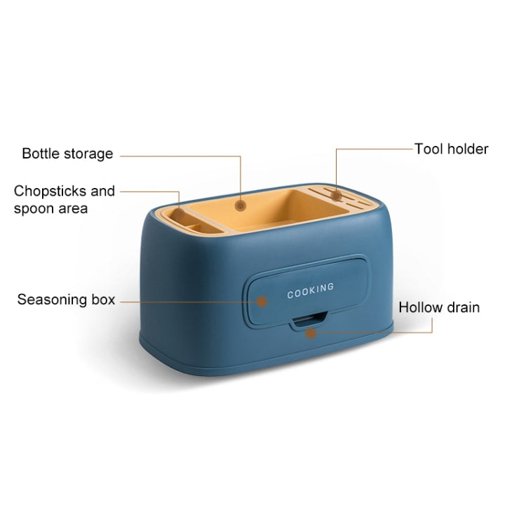 Salt Sugar Seasoning Box Multifunctional Rack Seasoning Holder with Lid(Dark Blue)