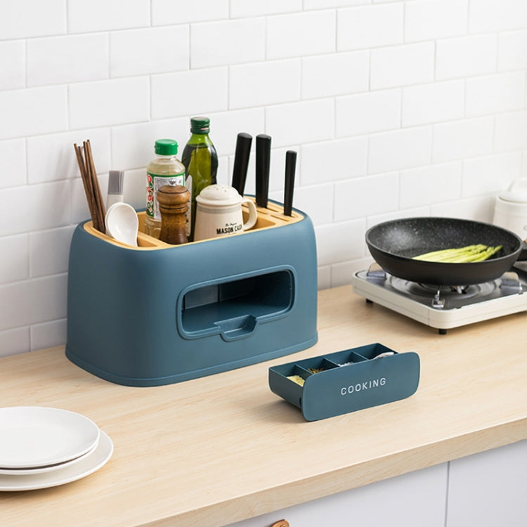 Salt Sugar Seasoning Box Multifunctional Rack Seasoning Holder with Lid(Dark Blue)