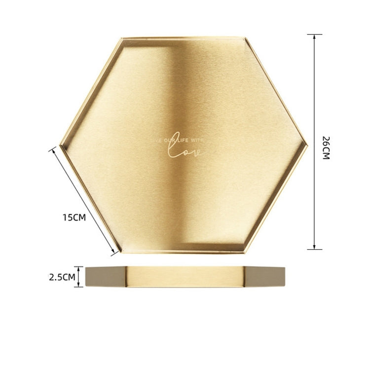 Hexagon Geometric Gold Stainless Steel Storage Tray Holder, Size:L