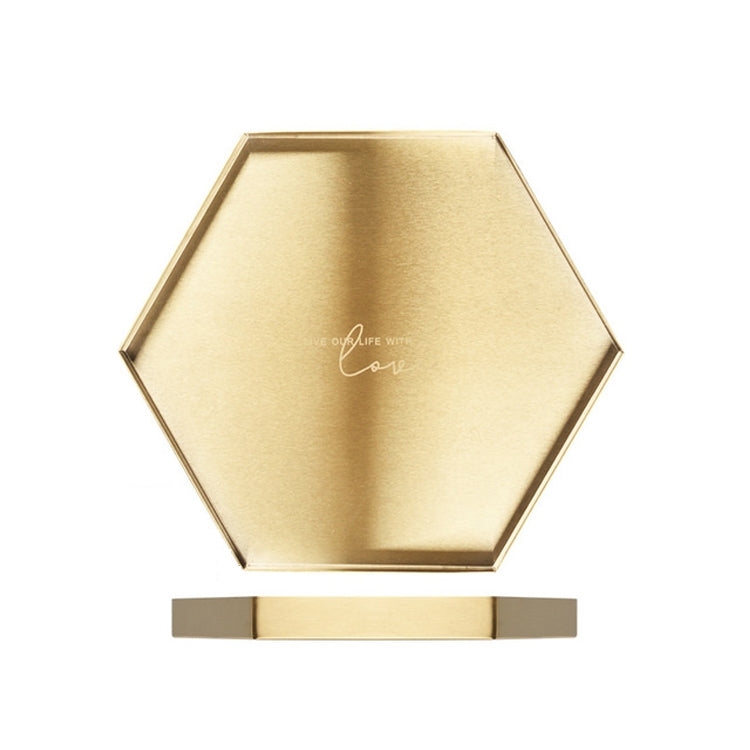 Hexagon Geometric Gold Stainless Steel Storage Tray Holder, Size:L