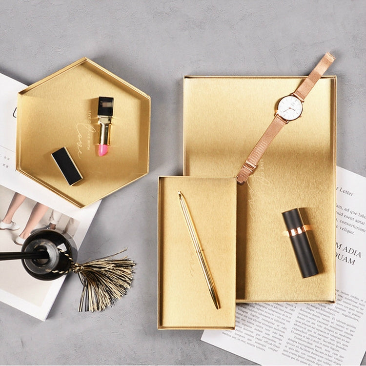 Hexagon Geometric Gold Stainless Steel Storage Tray Holder, Size:L