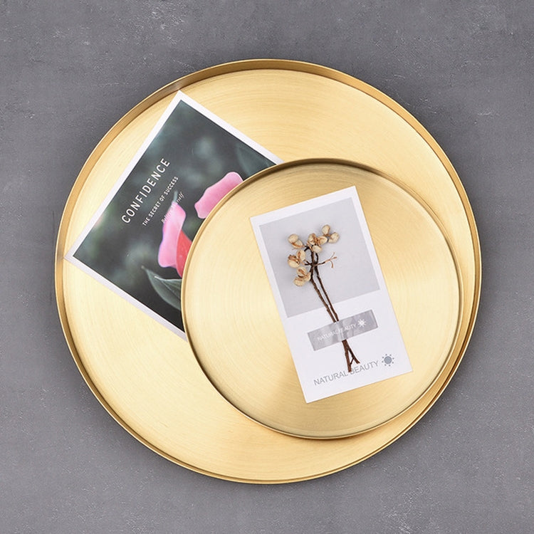 Gold Stainless Steel Round Tray Cosmetic Storage Box Dessert Tea Tray, Size:S Diameter 12.5cm