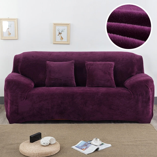 Plush Fabric Sofa Cover Thick Slipcover Couch Elastic Sofa Covers Not Include Pillow Case, Specification:2 seat 145-185cm