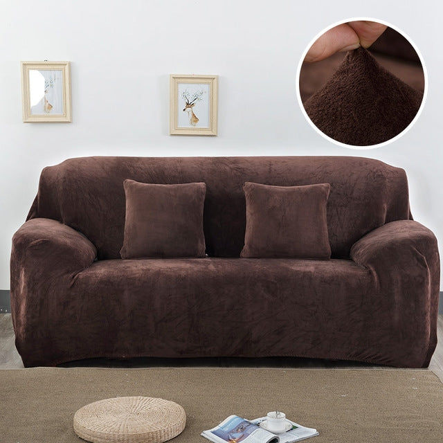 Plush Fabric Sofa Cover Thick Slipcover Couch Elastic Sofa Covers Not Include Pillow Case, Specification:4 seat 230-300cm