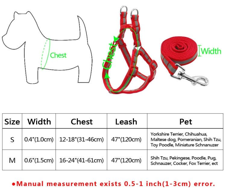 Small Medium Dogs Nylon Reflective Dog Leash Lead Set, Size:M