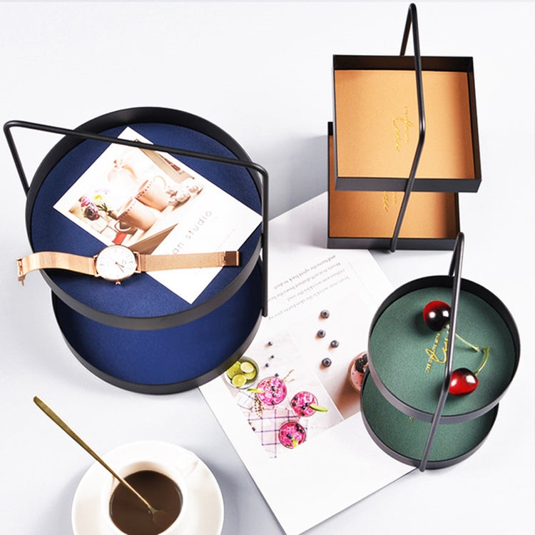 Double-layer Leather Mat Storage Tray with Handle Shelf Snack Tray, Color:Round S