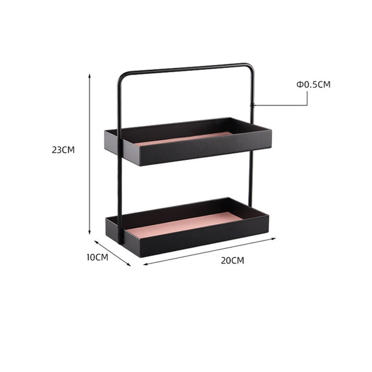 Double-layer Leather Mat Storage Tray with Handle Shelf Snack Tray, Color:Rectangular