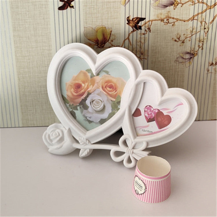 European Minimalist Creative Siamese Photo Frame Plastic Children Photo Frame, Style:White Double Heart 2 Holes