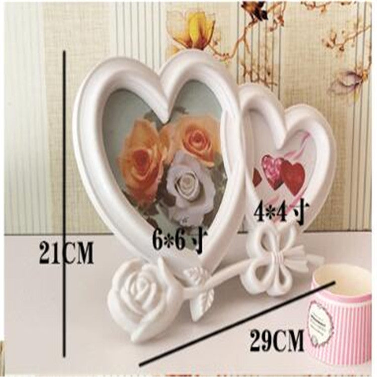 European Minimalist Creative Siamese Photo Frame Plastic Children Photo Frame, Style:White Double Heart 2 Holes